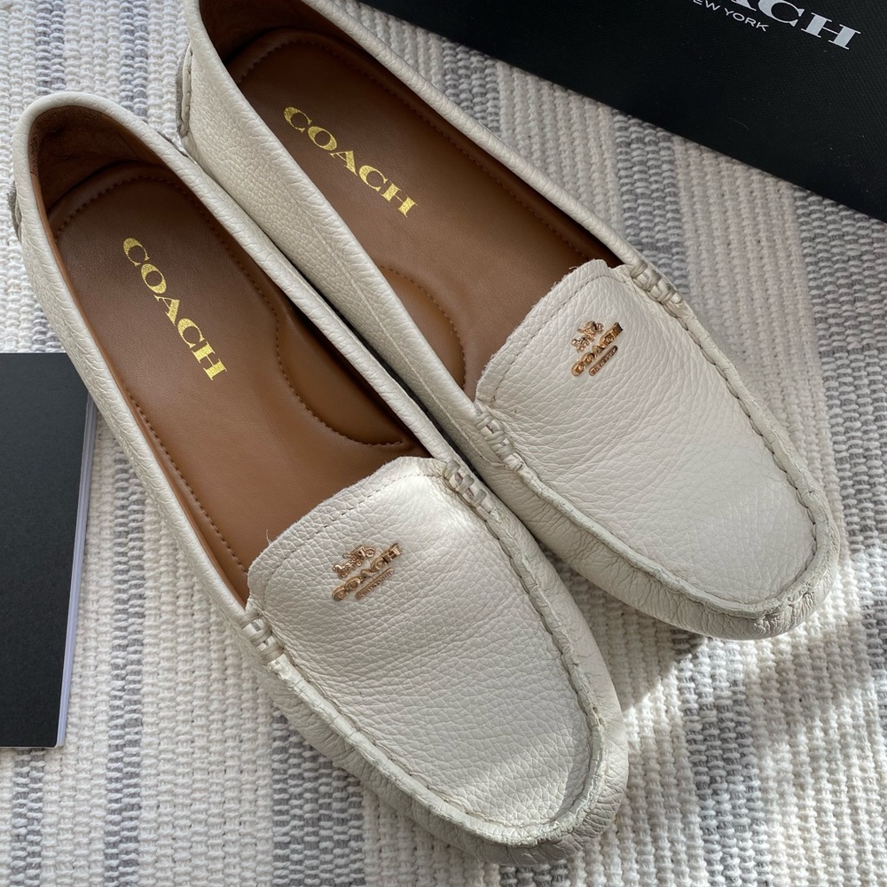 Coach Antique White Driving Mocs, Size 7 1/2